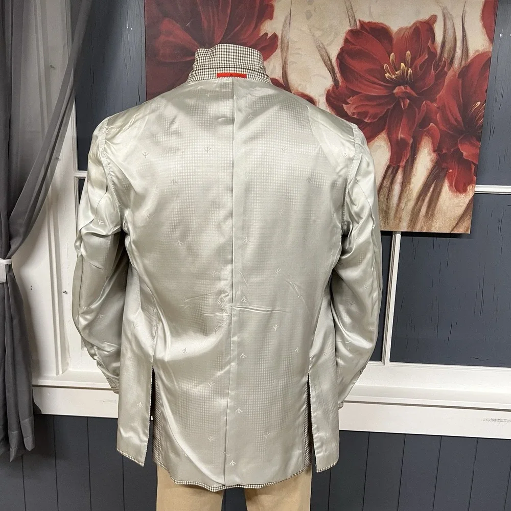 Isaia Napoli Wool Linen Blazer Jacket Sport Coat Mens 44L Long Beige/Brown/Blue